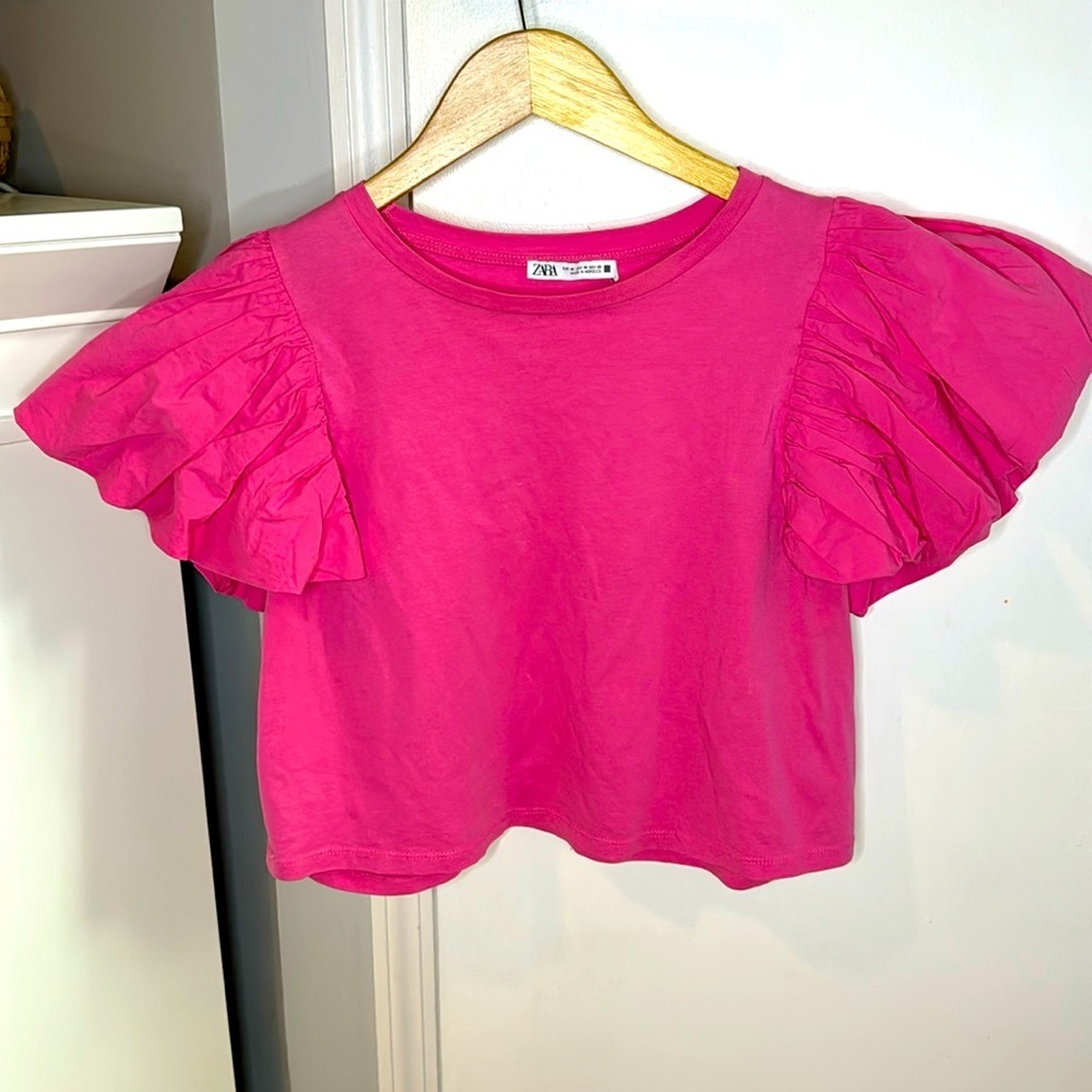 Zara Ruffle Crop Top pink Women Size M coquette